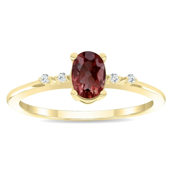 SZUL Women's Oval Shaped Garnet and Diamond Sparkle Ring in 10K Yellow Gold