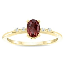 SZUL Women's Oval Shaped Garnet and Diamond Sparkle Ring in 10K Yellow Gold