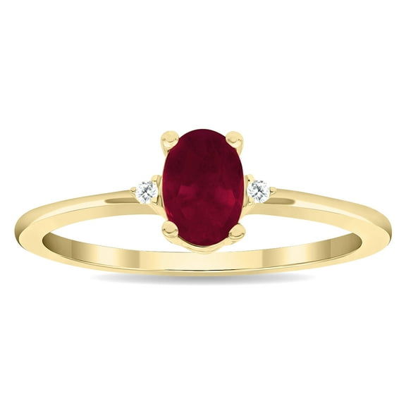 SZUL Women's Oval Shaped Ruby and Diamond Classic Band in 10K Yellow Gold
