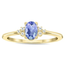 SZUL Women's Oval Shaped Tanzanite and Diamond Half Moon Ring in 10K Yellow Gold