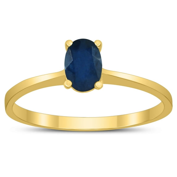 SZUL Women's Oval Solitaire 6X4MM Sapphire Ring in 10K Yellow Gold