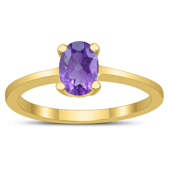 SZUL Women's Oval Solitaire 7X5MM Amethyst Ring in 10K Yellow Gold
