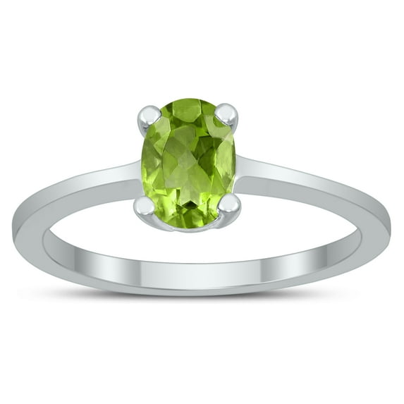 SZUL Women's Oval Solitaire 7X5MM Peridot Ring in 10K White Gold