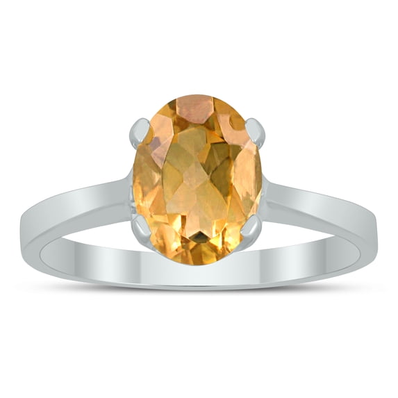 SZUL Women's Oval Solitaire 8X6MM Citrine Ring in 10K White Gold
