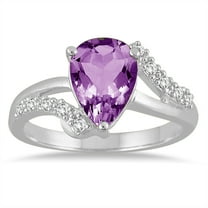 SZUL Women's Pear Shaped Amethyst and Diamond Ring in 10K White Gold