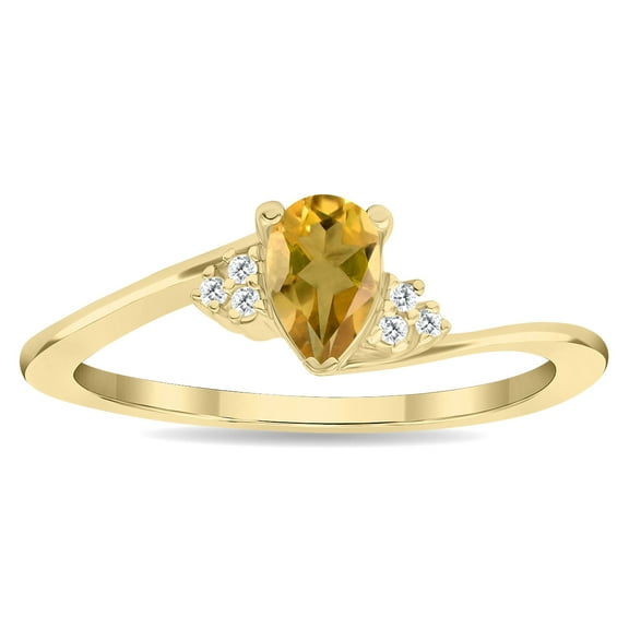 SZUL Women's Pear Shaped Citrine and Diamond Tierra Ring in 10K Yellow Gold