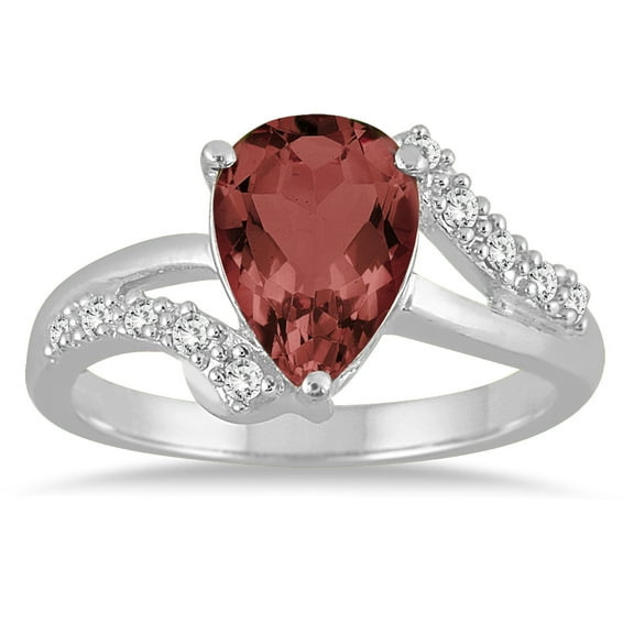 SZUL Women's Pear Shaped Garnet and Diamond Ring in 10K White Gold
