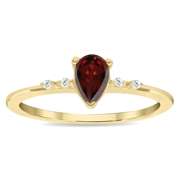 SZUL Women's Pear Shaped Garnet and Diamond Sparkle Ring in 10K Yellow Gold