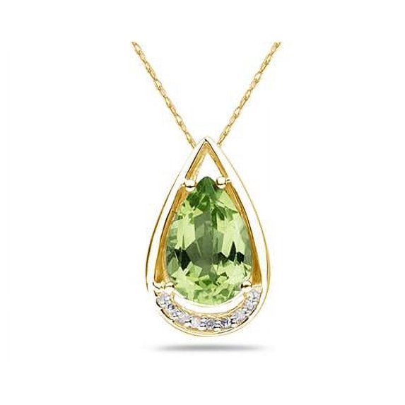 SZUL Women's Pear Shaped Peridot and Diamond Raindrop Pendant in 10k Yellow Gold