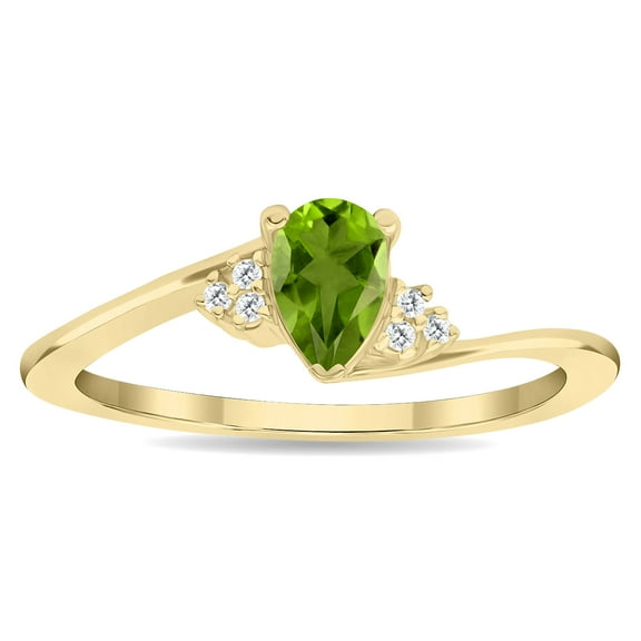 SZUL Women's Pear Shaped Peridot and Diamond Tierra Ring in 10K Yellow Gold