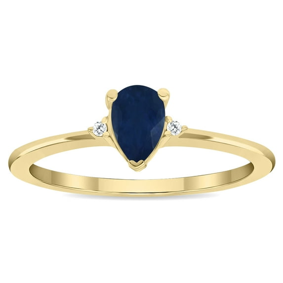 SZUL Women's Pear Shaped Sapphire and Diamond Classic Band in 10K Yellow Gold