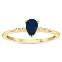 SZUL Women's Pear Shaped Sapphire and Diamond Sparkle Ring in 10K Yellow Gold
