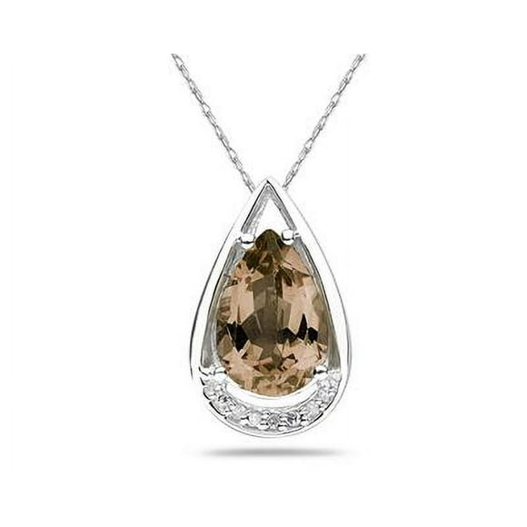 SZUL Women's Pear Shaped Smokey Quartz and Diamond Raindrop Pendant in 10k White Gold