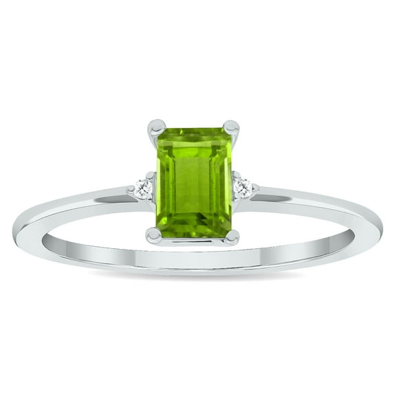 SZUL Women's Peridot and Diamond Classic Band in 10K White Gold
