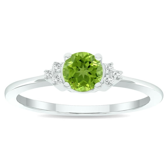 SZUL Women's Peridot and Diamond Half Moon Ring in 10K White Gold