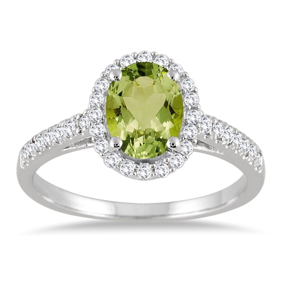 SZUL Women's Peridot and Diamond Halo Ring in 10K White Gold