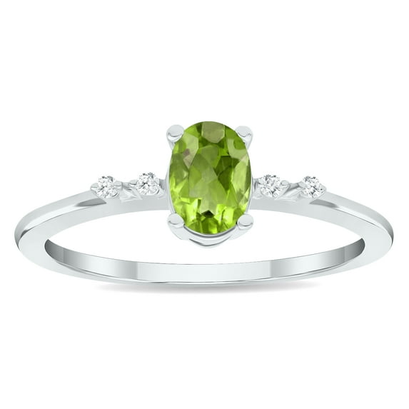 SZUL Women's Peridot and Diamond Sparkle Ring in 10K White Gold