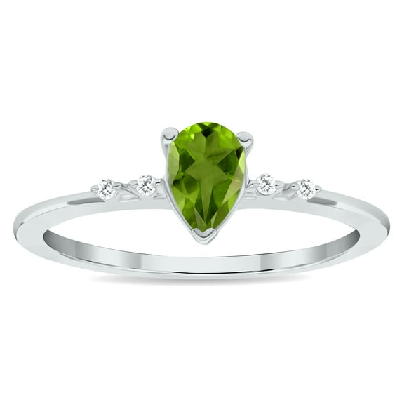 SZUL Women's Peridot and Diamond Sparkle Ring in 10K White Gold