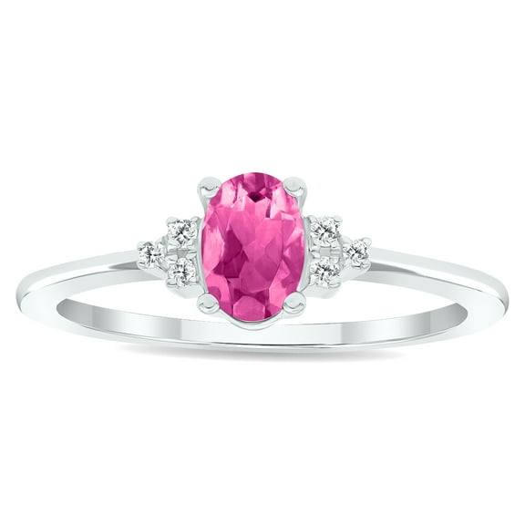 SZUL Women's Pink Topaz and Diamond Half Moon Ring in 10K White Gold