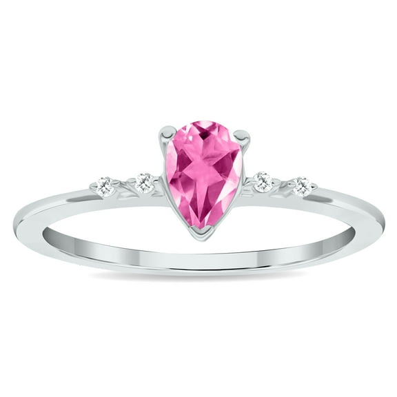 SZUL Women's Pink Topaz and Diamond Sparkle Ring in 10K White Gold