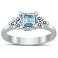 thumbnail image 1 of SZUL Women's Princess Cut 5X5MM Aquamarine and Diamond Duchess Ring in 10K White Gold, 1 of 4