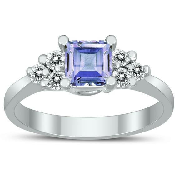 SZUL Women's Princess Cut 5X5MM Tanzanite and Diamond Duchess Ring in 10K White Gold