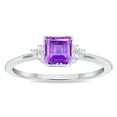 thumbnail image 1 of SZUL Women's Princess Cut Amethyst and Diamond Half Moon Ring in 10K White Gold, 1 of 5
