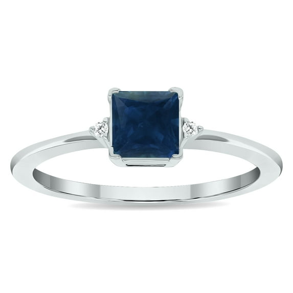 SZUL Women's Princess Cut Sapphire and Diamond Classic Band in 10K White Gold