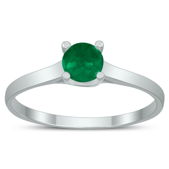 SZUL Women's Round 4MM Emerald Cathedral Solitaire Ring in 10K White Gold
