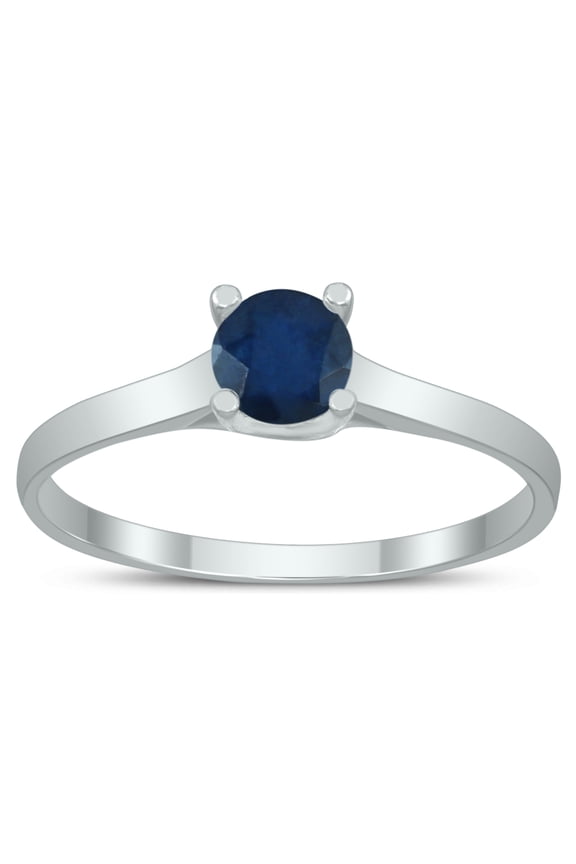 Women's Round 4MM Sapphire Cathedral Solitaire Ring in 10K White Gold