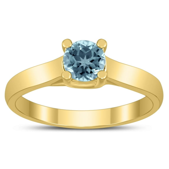 SZUL Women's Round 5MM Aquamarine Cathedral Solitaire Ring in 10K Yellow Gold