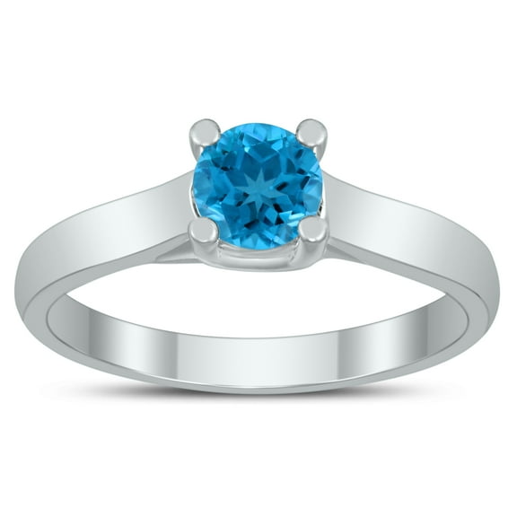 SZUL Women's Round 5MM Blue Topaz Cathedral Solitaire Ring in 10K White Gold
