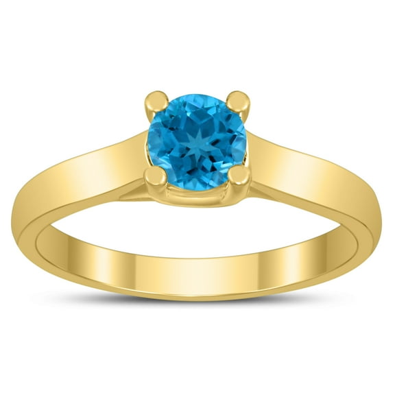 SZUL Women's Round 5MM Blue Topaz Cathedral Solitaire Ring in 10K Yellow Gold