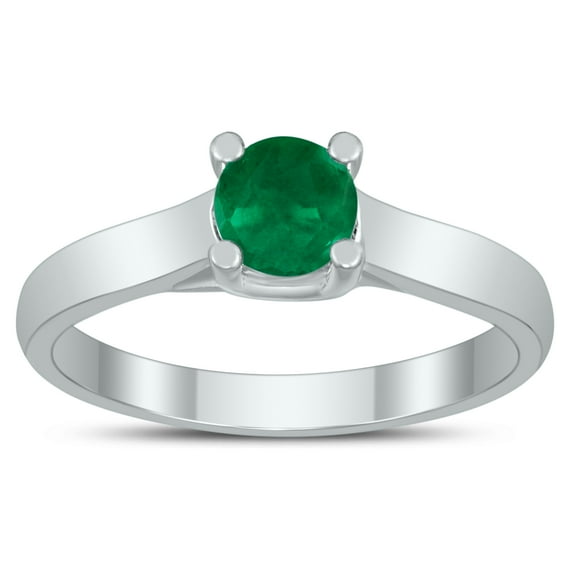 SZUL Women's Round 5MM Emerald Cathedral Solitaire Ring in 10K White Gold