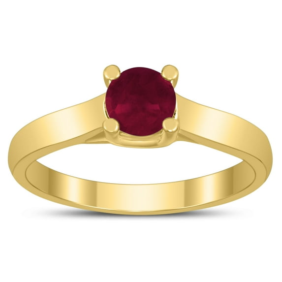 SZUL Women's Round 5MM Ruby Cathedral Solitaire Ring in 10K Yellow Gold