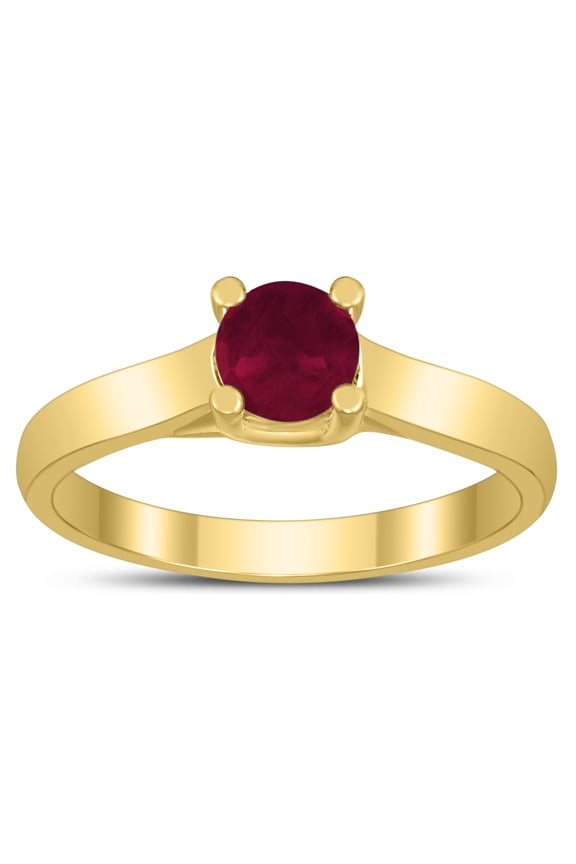 Women's Round 5MM Ruby Cathedral Solitaire Ring in 10K Yellow Gold