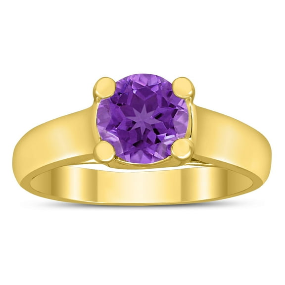 SZUL Women's Round 7MM Amethyst Cathedral Solitaire Ring in 10K Yellow Gold