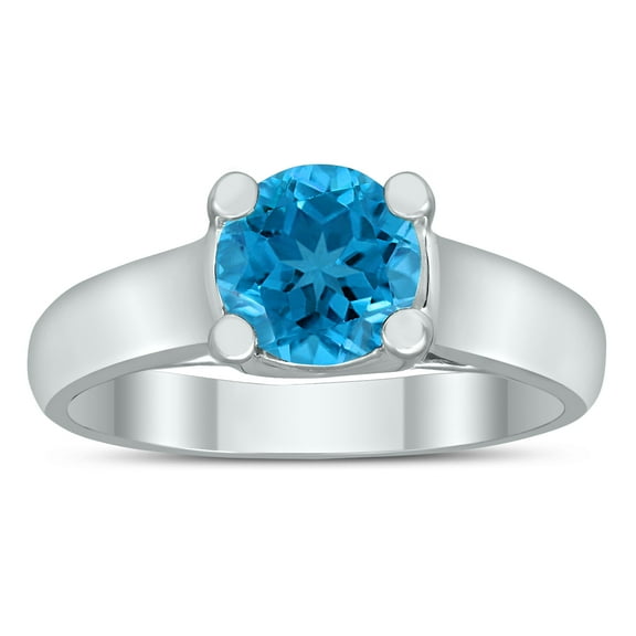 SZUL Women's Round 7MM Blue Topaz Cathedral Solitaire Ring in 10K White Gold