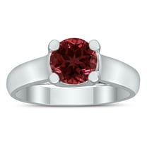 SZUL Women's Round 7MM Garnet Cathedral Solitaire Ring in 10K White Gold