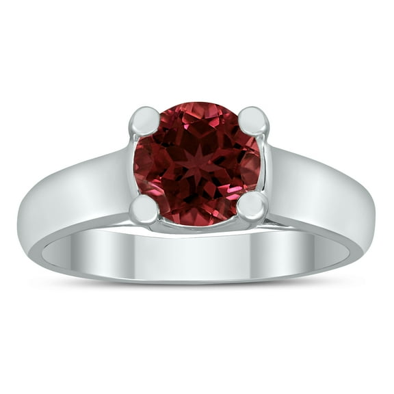 SZUL Women's Round 7MM Garnet Cathedral Solitaire Ring in 10K White Gold