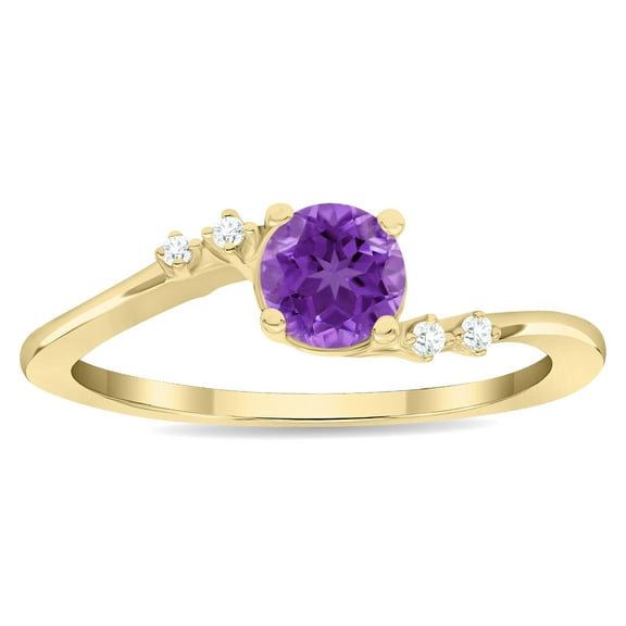 SZUL Women's Round Shaped Amethyst and Diamond Tierra Ring in 10K Yellow Gold