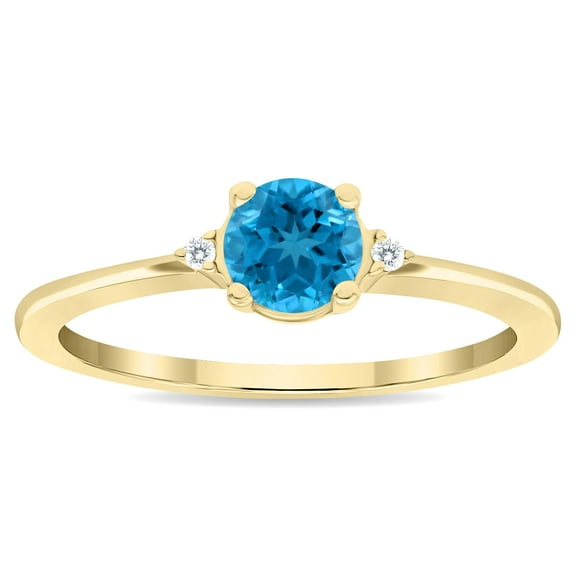 SZUL Women's Round Shaped Blue Topaz and Diamond Classic Band in 10K Yellow Gold
