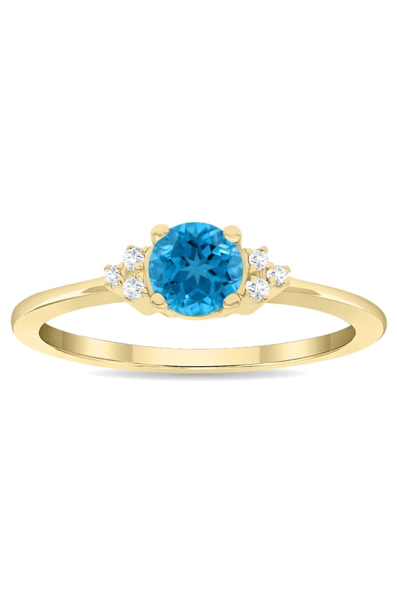 Women's Round Shaped Blue Topaz and Diamond Half Moon Ring in 10K Yellow Gold