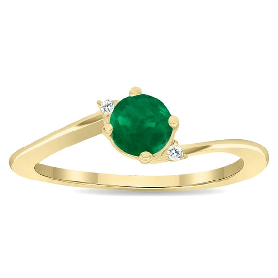 SZUL Women's Round Shaped Emerald and Diamond Wave Ring in 10K Yellow Gold