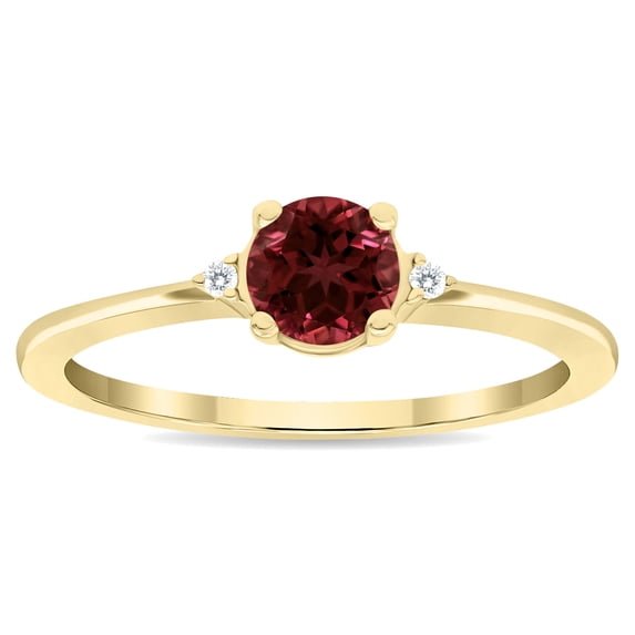 SZUL Women's Round Shaped Garnet and Diamond Classic Band in 10K Yellow Gold