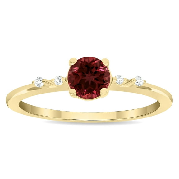 SZUL Women's Round Shaped Garnet and Diamond Sparkle Ring in 10K Yellow Gold
