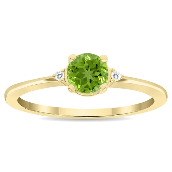 SZUL Women's Round Shaped Peridot and Diamond Classic Band in 10K Yellow Gold