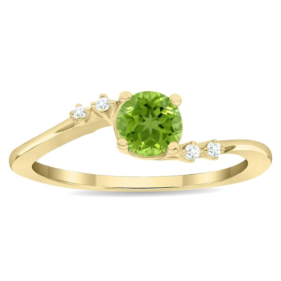 SZUL Women's Round Shaped Peridot and Diamond Tierra Ring in 10K Yellow Gold