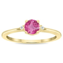SZUL Women's Round Shaped Pink Topaz and Diamond Classic Band in 10K Yellow Gold