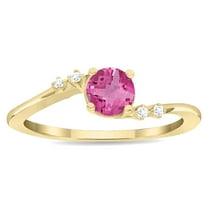 SZUL Women's Round Shaped Pink Topaz and Diamond Tierra Ring in 10K Yellow Gold